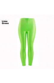Lime Green 80s Shiny Neon Costume Leggings Stretch Metallic Pants