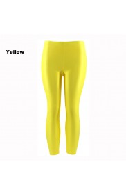 Yellow 80s Shiny Neon Costume Leggings Stretch Metallic Pants