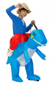 Kids Blue Dinosaur t-rex inflatable piggy back costume side tt2023-2