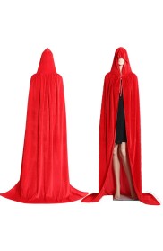 Red Kids Hooded Velvet Cloak Cape Wizard Costume