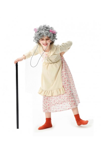 knee length dresses for ladies Old Lady Costume for Kids 100th Day of School Little Girls Grama Dress –  Becostume main image 0