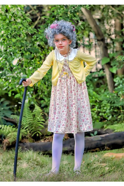 Girls Grandma Costume Little Old Lady Costume For Girls - Grandma Outfit  For 100th Day Of School & Halloween 100th Day Of School Costume