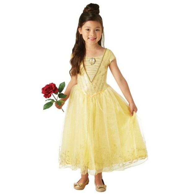 Girls Belle live action dress with gold bodice and layered tulle skirt Girls Belle live action dress with gold bodice and layered tulle skirt