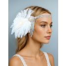 White Feather Gatsby Headband – 1920s Pearl Fancy Dress Accessory