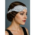 Adult 1920s Gatsby headband with silver crystal leaf centerpiece and Art Deco marquise stones