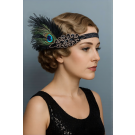 Black elastic flapper headband with peacock eye feather and black ostrich plumes