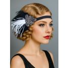 Black & White Feather Flapper Headpiece – 1920s Gatsby Beaded Hair Accessory for Women