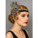 1920s Peacock Feather Flapper Headband with Gold Chains – Gatsby Accessory