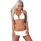 Ribbed white halter bikini with metal ring hardware and pleated details