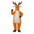 Adult inflatable deer costume with branching antlers and spotted belly