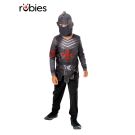 Kids medieval black knight costume with hooded mask and digitally printed armour