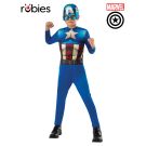 Child wearing Marvel Captain America costume with star emblem jumpsuit and sculpted mask