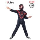Kids Miles Morales Spider-Man costume with muscle chest and integrated hood
