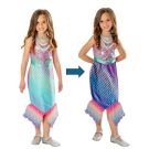 Kids Barbie mermaid costume dress with UV color-changing scales and rainbow fins