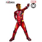 Kids Iron Man costume with muscle chest padding and metallic red-gold armour print