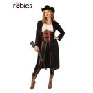 Adult ladies Wild West cowgirl costume with black duster coat, burgundy vest and felt hat
