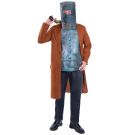 Adult Ned Kelly bushranger costume with rust-brown colonial jacket and metallic armor vest