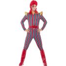 Adult Ziggy Stardust glam rock costume - striped jumpsuit with gold wing shoulders and red belt