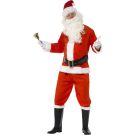 Adult mens Santa Claus costume with red plush jacket, white fur trim, wig and beard