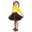 Girls Yellow Wiggle dress costume with printed bodice and black satin skirt