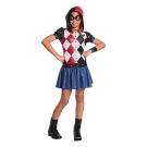 Girls Harley Quinn hooded costume dress with red and black checker bodice and tutu skirt