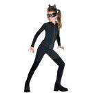 Girls Catwoman costume full body jumpsuit with honeycomb textured panels and cat-ear mask