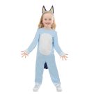 Toddler Bluey costume - light blue jumpsuit with navy spots and detachable tail