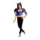 Girls DC Superhero Batgirl deluxe costume with blue hooded top, gold bat symbol and molded bat-wing backpack