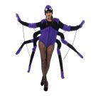Womens purple spider costume bodysuit with 8 bendable black legs and furry accents