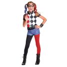Girls Harley Quinn DC Superhero costume with diamond print top and red-black leggings