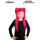 Kids K-Pop Demon Hunters Mira wig with hot pink twin ponytails and long fringe