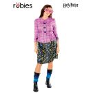 Adult Luna Lovegood costume with pink peplum jacket and printed skirt