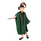 Kids Harry Potter Professor McGonagall costume with olive green robe and crooked witch hat
