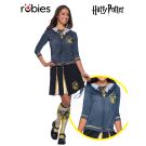 Adult Hufflepuff House costume top with printed cardigan and gold tie