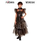 Girls Wednesday Addams Rave'N dance dress costume with puffed tulle shoulders and tiered black skirt