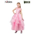 Girls pink Glinda Wicked costume dress with waterfall tulle layers front view