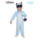 Kids Bluey costume full-body jumpsuit with 3D hood ears and stuffed tail