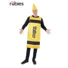 Adult yellow crayon costume with cone hat and velcro tabard
