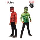 Kids Red Hulk reversible costume top with digital muscle printing and two character masks