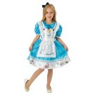Girls Alice in Wonderland costume dress with turquoise satin bodice and white apron