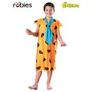 Kids Fred Flintstone costume tunic with brown stone spots and turquoise tie