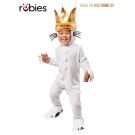 Kids Max Where The Wild Things Are costume with gold crown and white wolf suit