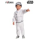 Toddler wearing white Star Wars Stormtrooper fleece jumpsuit with printed armor and matching beanie