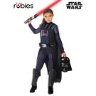 Child wearing Darth Vader costume with black cape and half mask