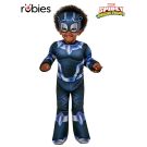 Toddler Black Panther costume with padded chest and vibranium suit print
