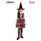 Girls Barbie Witch Costume with rainbow sequin bodice and chevron-striped skirt