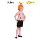 Kids Pebbles Flintstone costume with orange wig and pink tunic