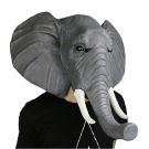Adult latex elephant mask with grey textured skin and ivory tusks