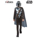 Kids Mandalorian costume with printed beskar armor jumpsuit and T-visor helmet