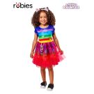 Girls Gabby's Dollhouse deluxe costume dress with rainbow striped bodice and layered tulle skirt
